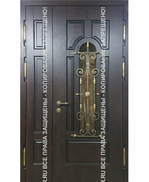 Дверь металлическая уличная МДФ с ковкой/стеклом 3079 Дверь металлическая уличная МДФ с ковкой/стеклом 3079