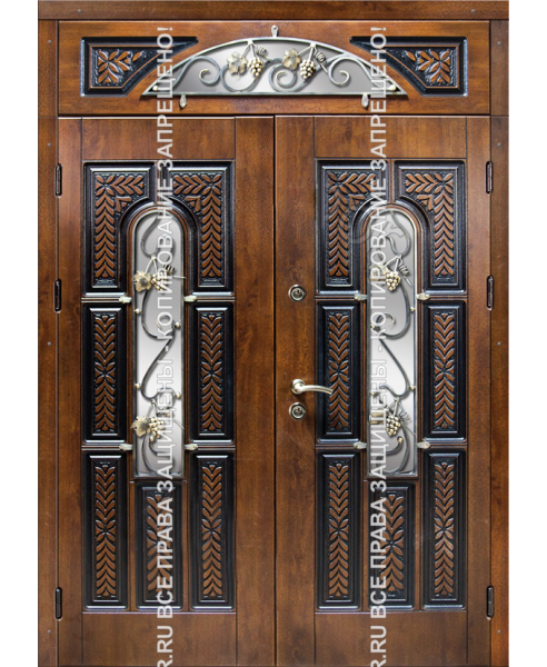 Железная входная уличная дверь МДФ с ковкой/стеклом 3087 Железная входная уличная дверь МДФ с ковкой/стеклом 3087